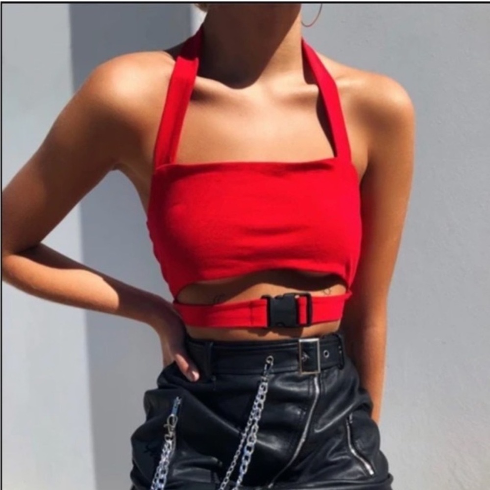 Red Buckle Crop Top